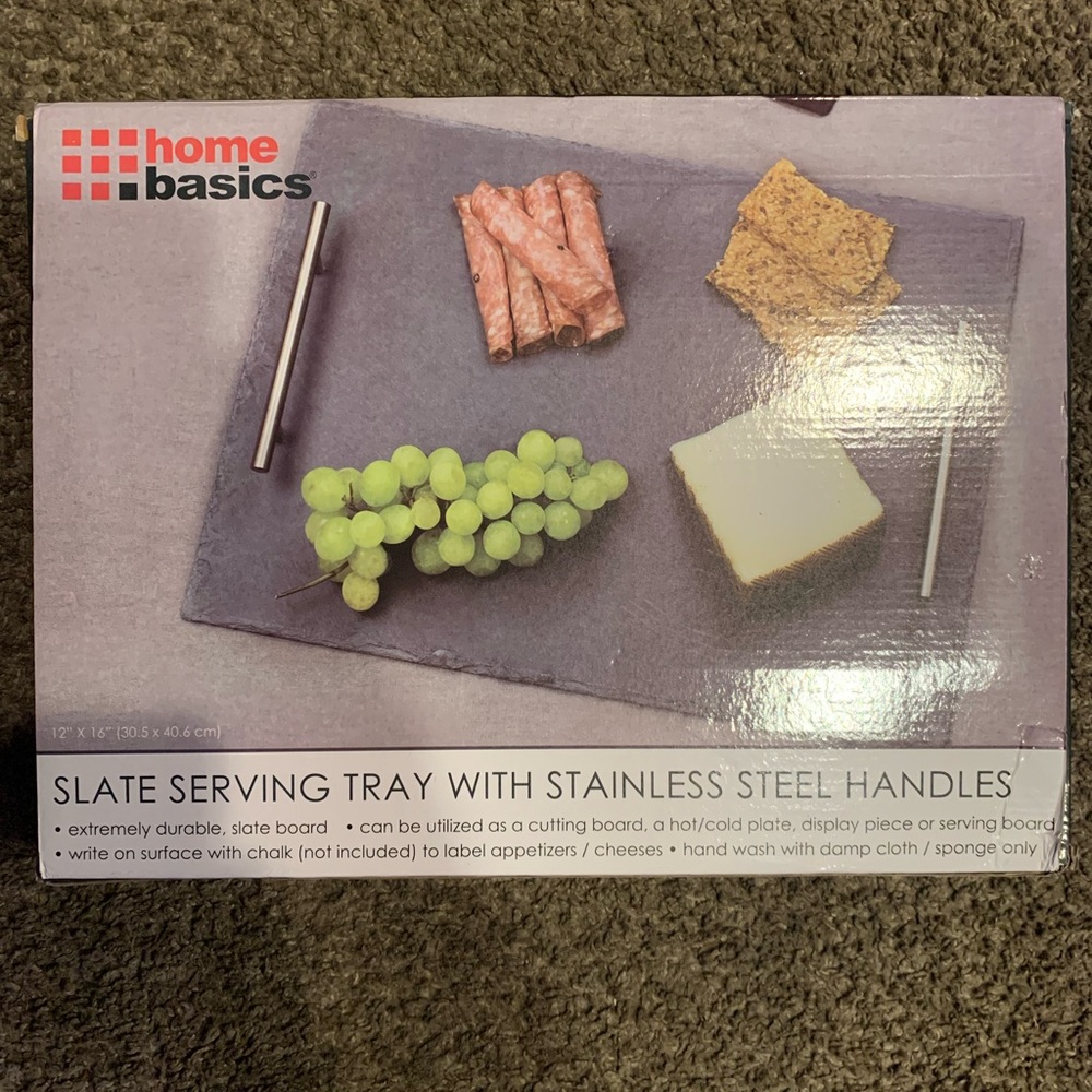 Home Basics Slate Tray with Silver Handles